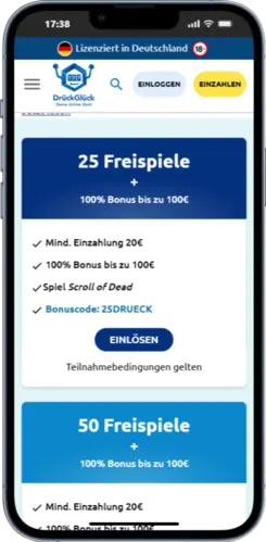Aktivierung des Bonuscodes im DrückGlück Casino